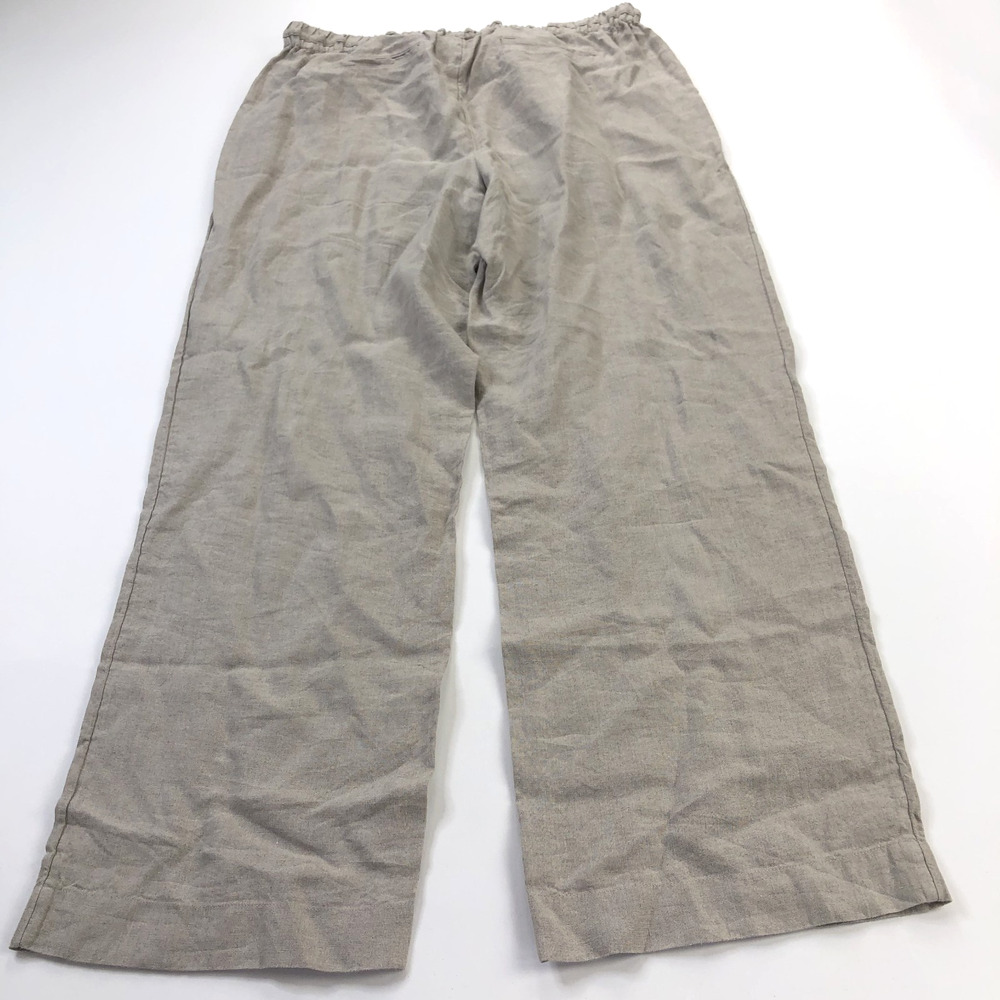 Charter Club Luxury Linen LG (Fit 35W 30L) Pull On High Rise Pants Oatmeal Gray